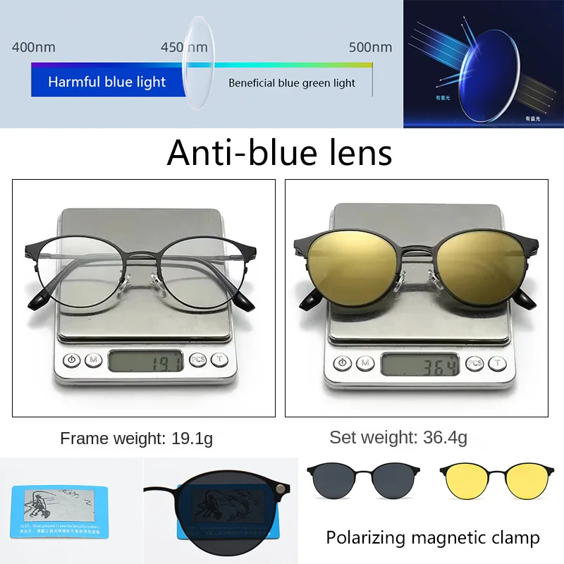 Mała okrągła metalowa ramka spolaryzowane klipsy magnetyczne okulary przeciwsłoneczne na ramce okularów optyczne okulary z magnesem na receptę 3 w 1