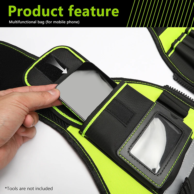 Workwear Allround-Werkzeugweste, Sicherheitsweste mit mehreren Taschen und Reißverschluss, robuste Werkzeugweste für Elektriker – Detail 12
