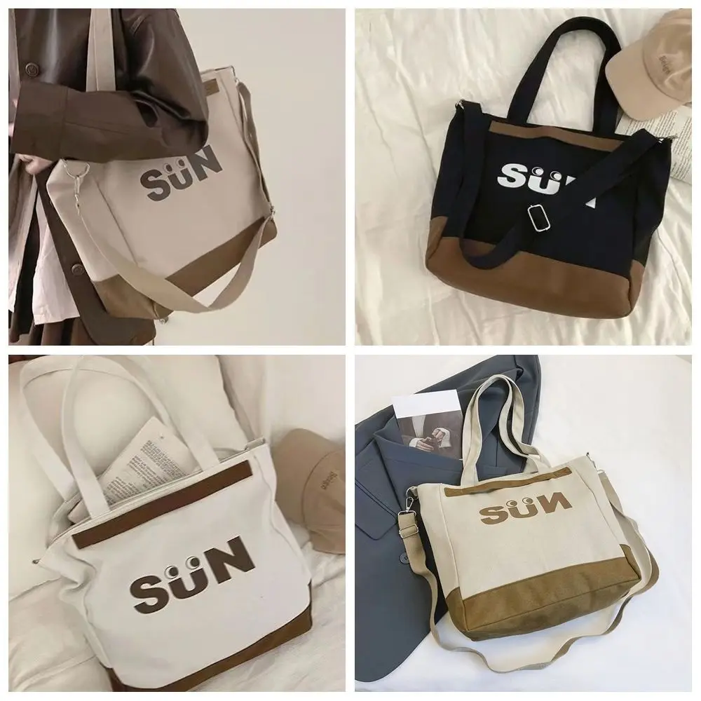 

Shoulder Bag Solid Color Canvas Bag Large Capacity Shopping Bag Simple Handbag Street Style Crossbody Bag Letter Tote Bag