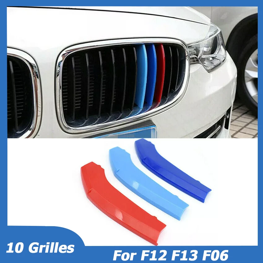 For BMW 6 Series F12 F13 F06 2009-2015 10 Grilles ONLY Tri Color Front Kidney Grill Grille Trim Cover Clip Car Accessories