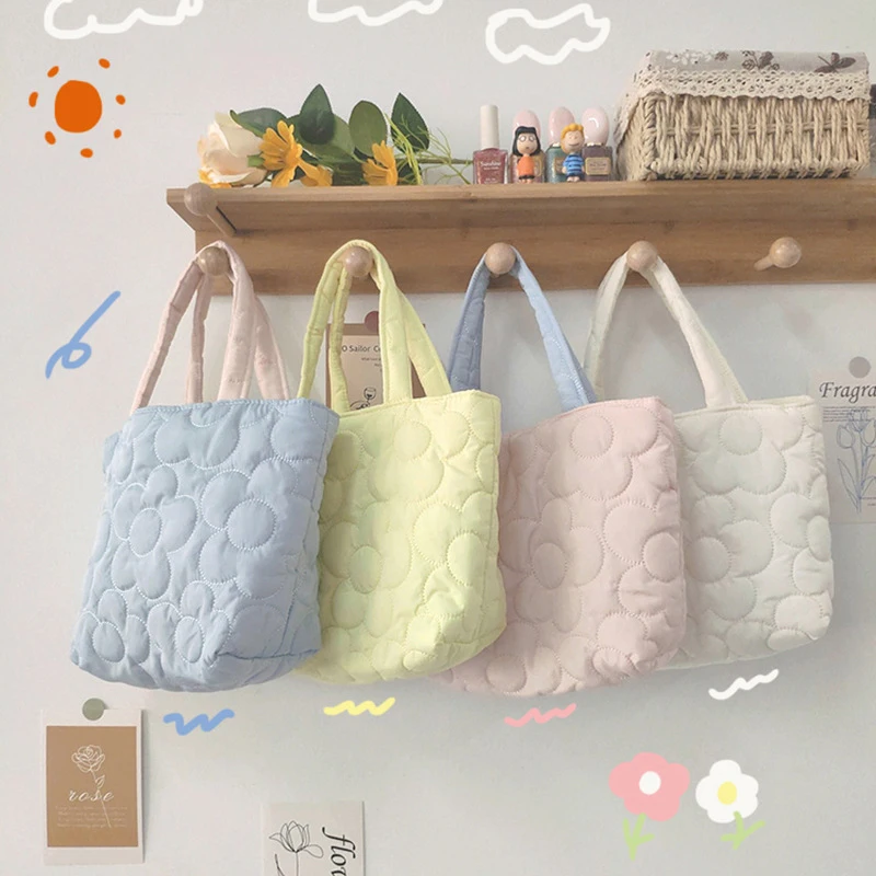 Korean Style Quilted Portable Snack Storage Bag Ins Style Bento Bag Lunch Box Handbag Trolley Hanging Bag Fashion Women Handbag