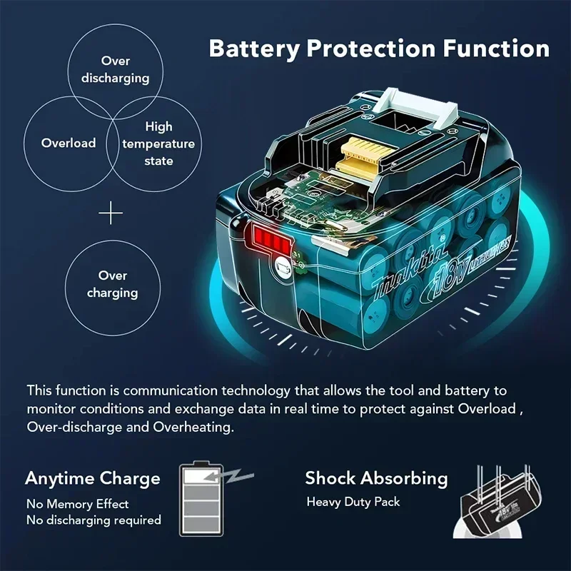 Batteria Makita originale al 100%, batteria ricaricabile 18V 6.0Ah, sostituzione Makita BL1830BL1840BL1850BL1860B, batteria per elettroutensili