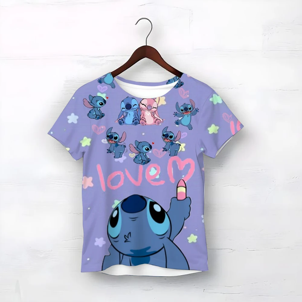 

3-14Y Children's Disney Stitch T Shirts Summer Girls Lovely Short Sleeve Daily Casual Tops Boys T-shirt Homewear Graphic Tees