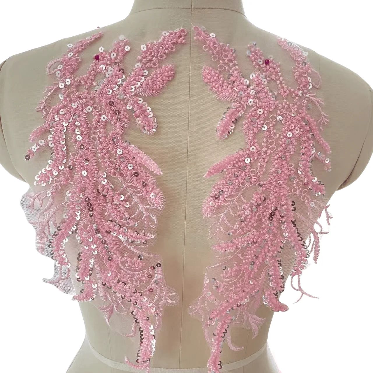 Beaded Sequins 3D Decals Mirror Flower Lace Fabric Evening Dress Front Chest Back Applique Patch Decoration. DIY Sewing Supplies