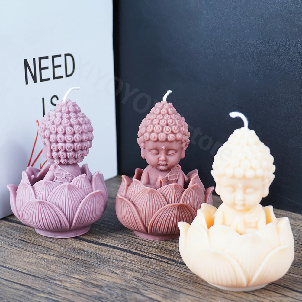 2pcs 3D Buddha Candle Silicone Mold DIY Amitabha Buddha Shape Church Candle Wax Mould Candle Holder Cement Plaster Mold Supplies