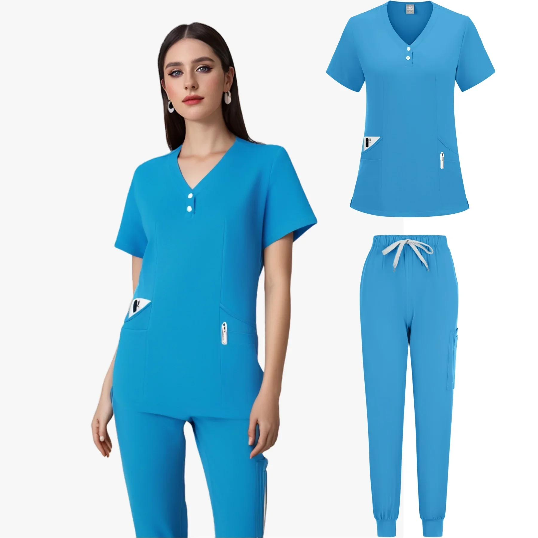 Uniforme d'infirmière pour femmes, robe génératrice solide, ensembles de gIslande pour médecin, vêtements de travail unisexes pour hôpital, haute qualité, vente en gros, nouveau