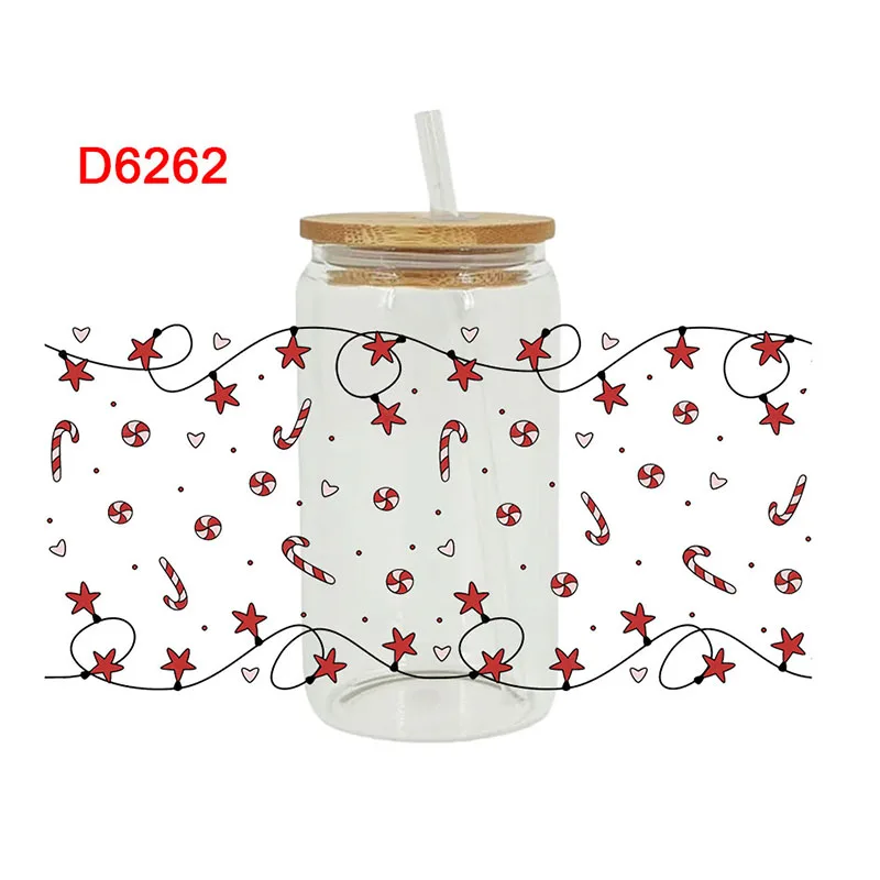 3D UV DTF Transfers Stickers, 16oz, Cup Wraps, Happy New Year, Christmas Printed for DIY Glass, Ceramic Metal Leather, Etc D6262