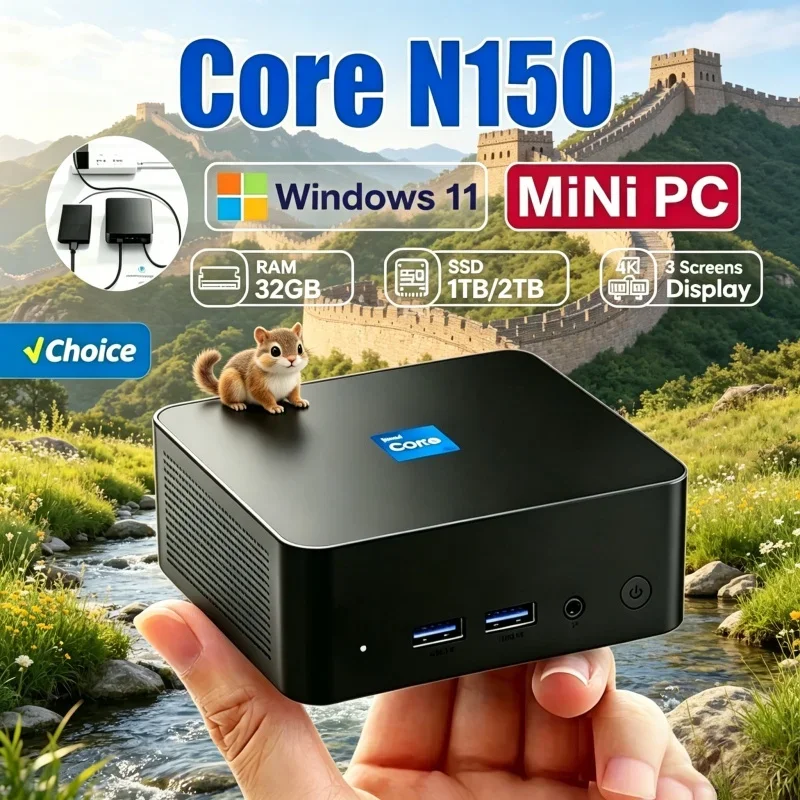 2026 Scintillant Core N150 MINI PC Windows 11 Pro Slim Travelling Workstation RAM 1TB SSD WIFI 6 BT5.2 4K HD Mini Gaming