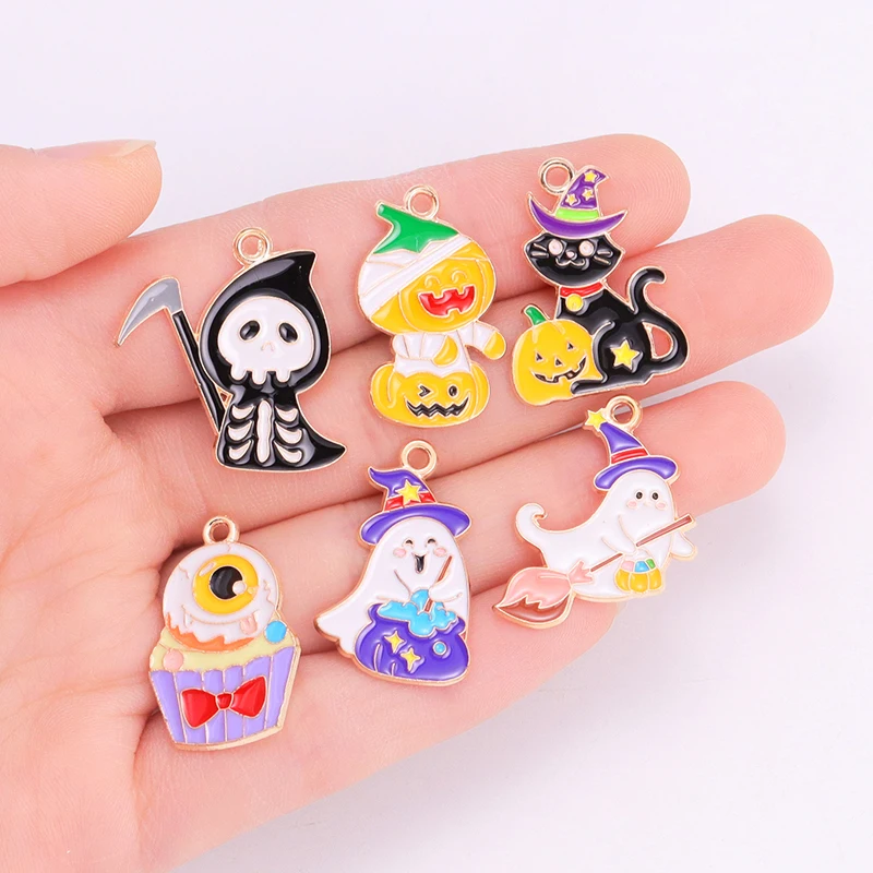 10 Stück Halloween-Legierung Emaille Charms Kürbis Ghost Charms Anhänger für Schmuck herstellung liefert DIY Ohrringe Halskette Zubehör