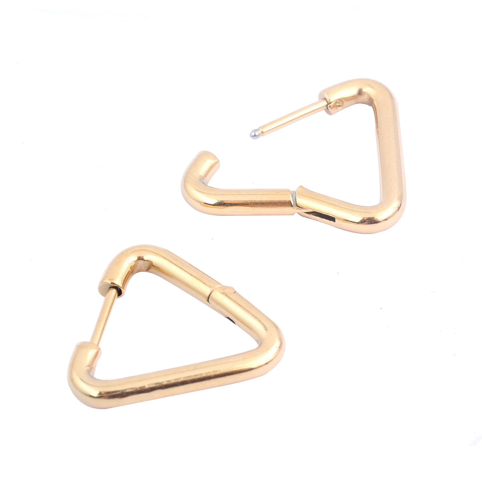 

3pairs 19mm Triangle Charm Clip On Earrings Gold Plated Stainless Steel Earring Making Supplies