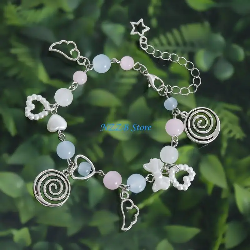 

T21F Unique Heart Bracelet for Women Korean Tassels Angel Wing Pendant Bracelet