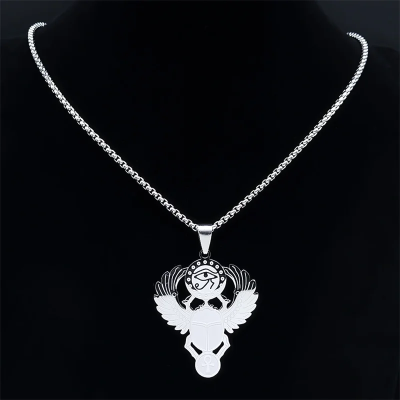 الجعران المصري عنخ مفتاح الحياة القلائد الفولاذ المقاوم للصدأ الأساطير عين را حورس رمز قلادة مجوهرات corrente masculina