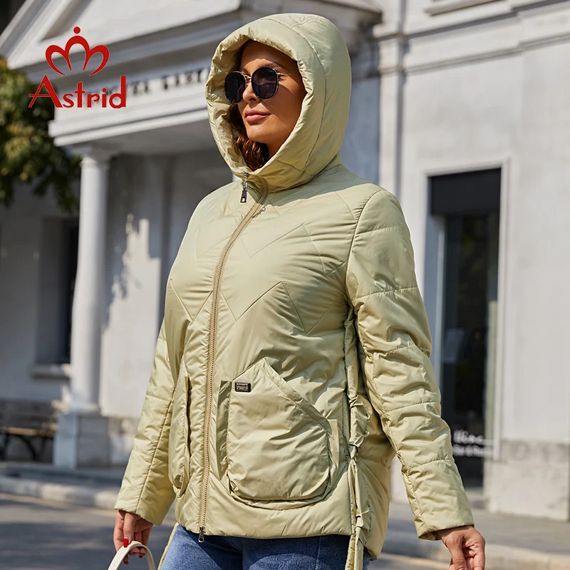 Astrid 2022 Spring Women Parkas Plus Size Short Grey Padded Down Coats Hooded Women\'s Jacket Fashion Outerwear Quilted AM-10075