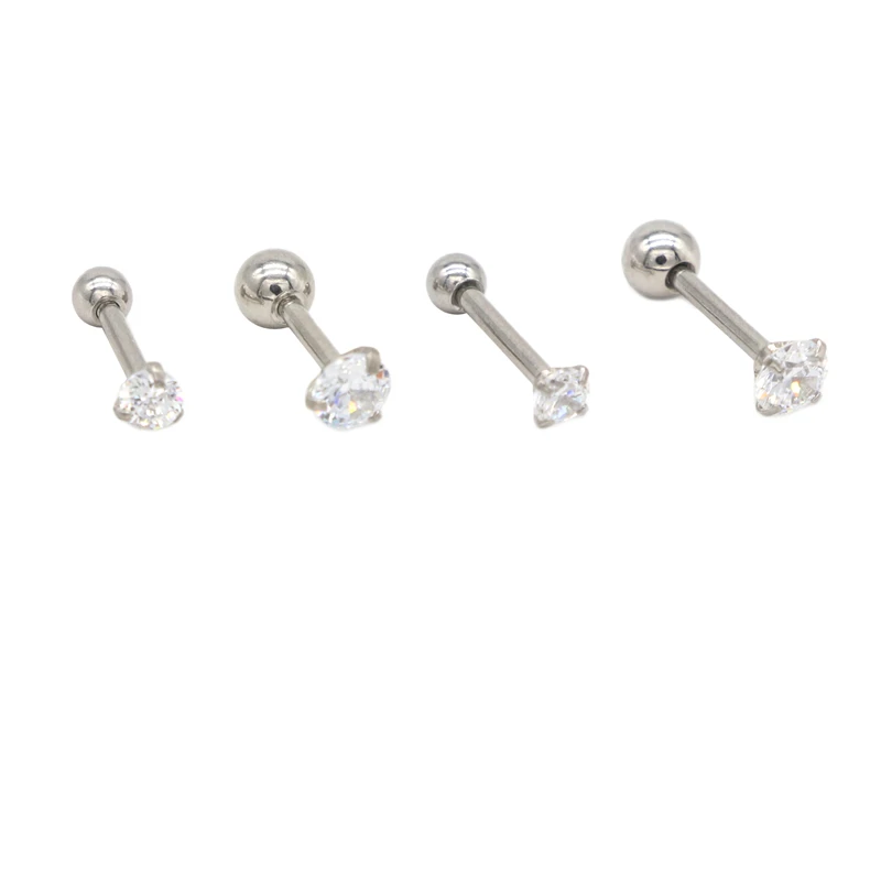 60pcs Crystal Zircon Ear Stud Stainless Steel CZ 3mm 4mm Bar Lenght 6mm 8mm Straight Barbell Eyebrow Piercing Labret Tragus 16G