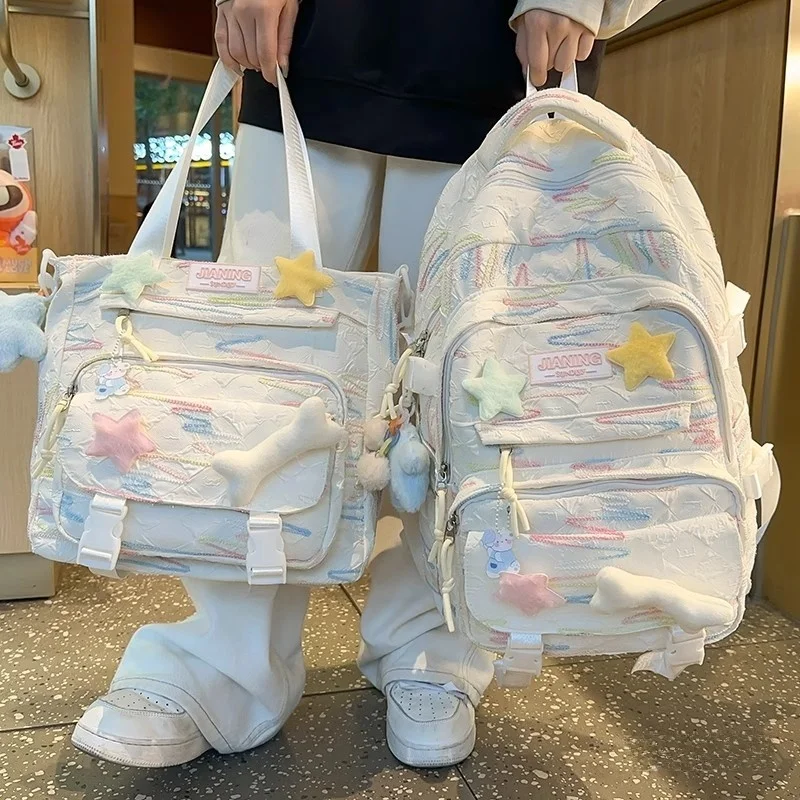 

Large Capacity Backpack for Girls Middle School Students High Aesthetic Dual Shoulder Bag Cartoon Style Waterproof Zipper Clo...