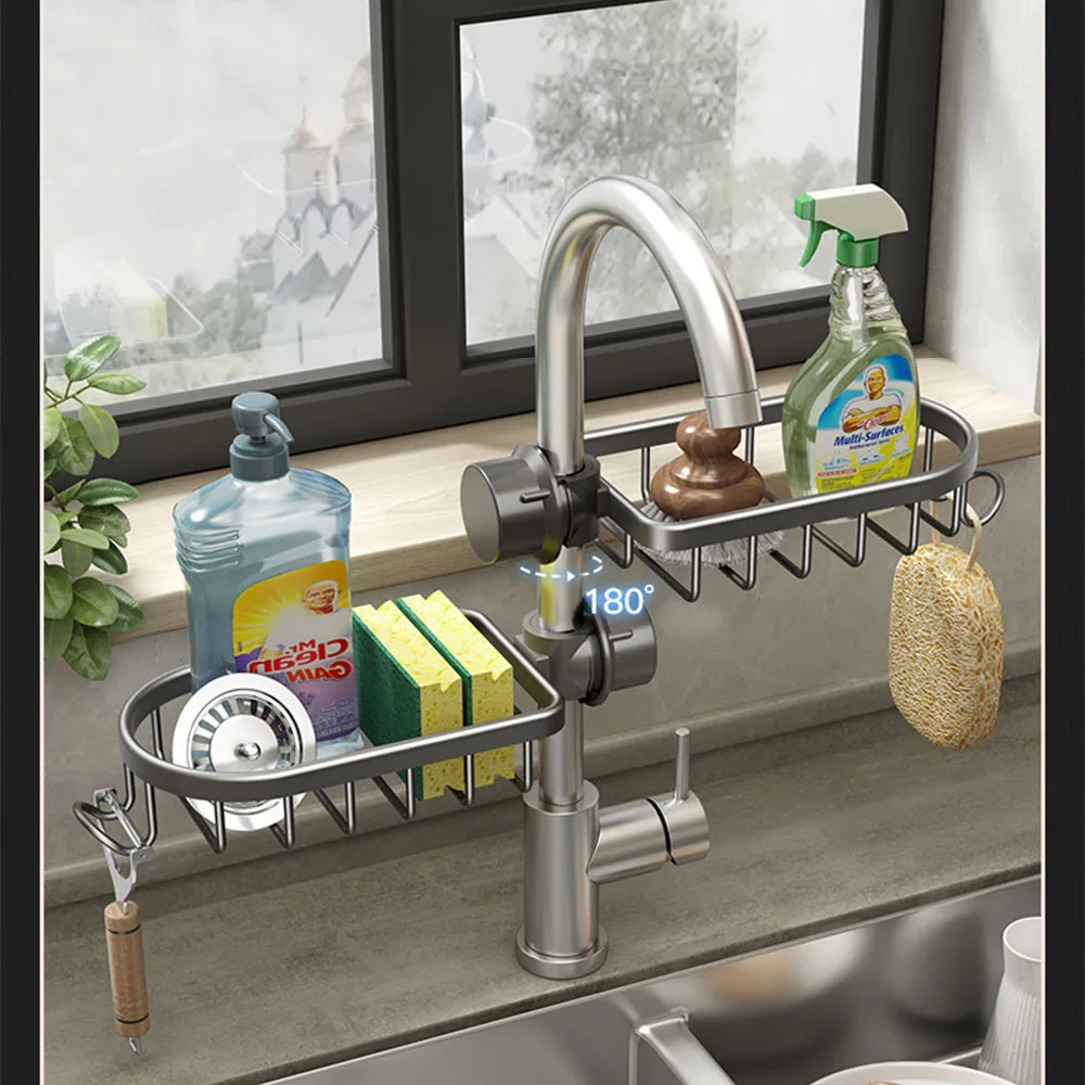 Kitchen Sink Drain Rack Sponge Storage Faucet Holder Soap Space Aluminum Drainer Shelf Basket Organizer Bathroom Accessories