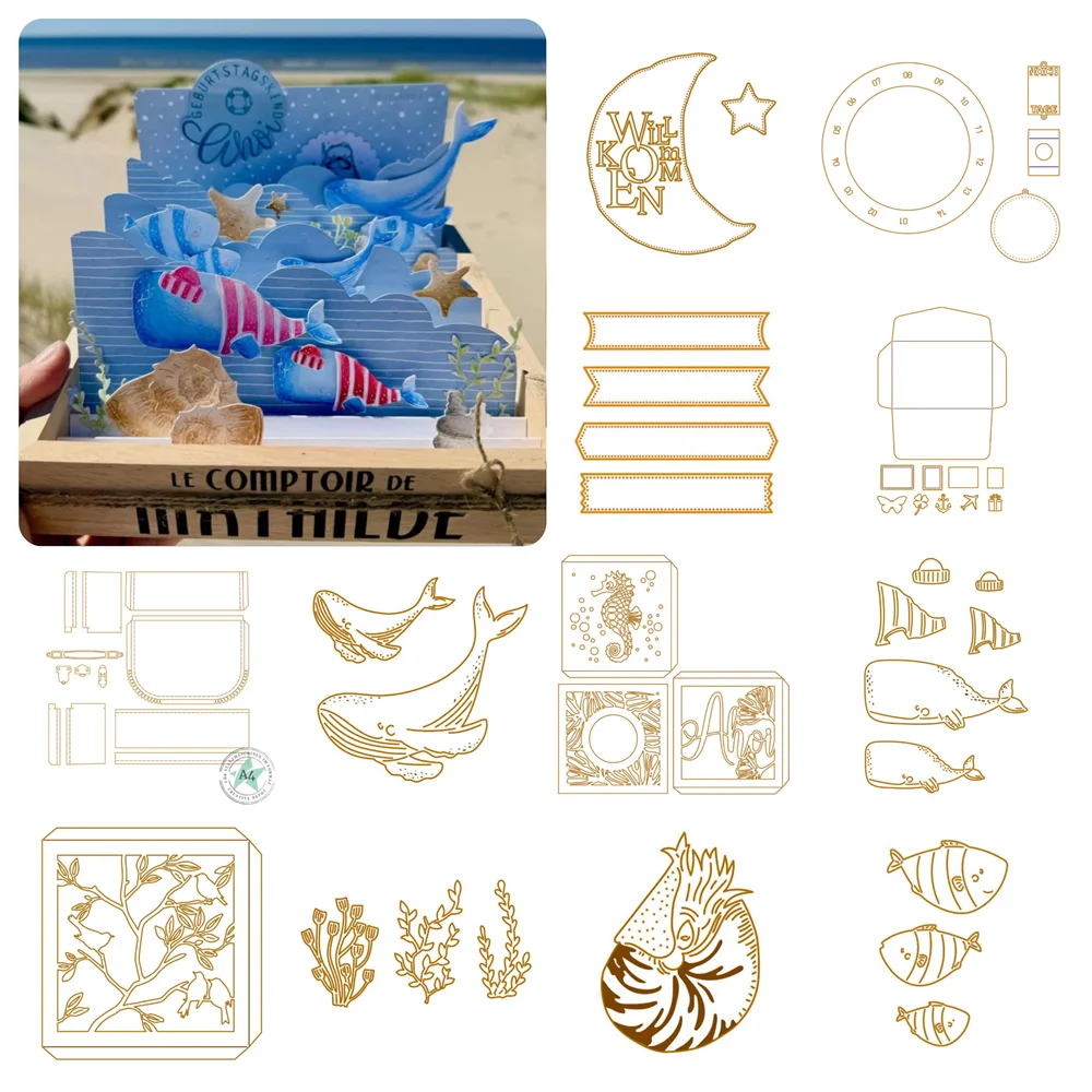 New 2026 Cutting Dies Summer Whales Seaweed Lichtbox Groß Nautilidae Ozeanriesen Retro Case for Scrapbooking Card Craft Gift