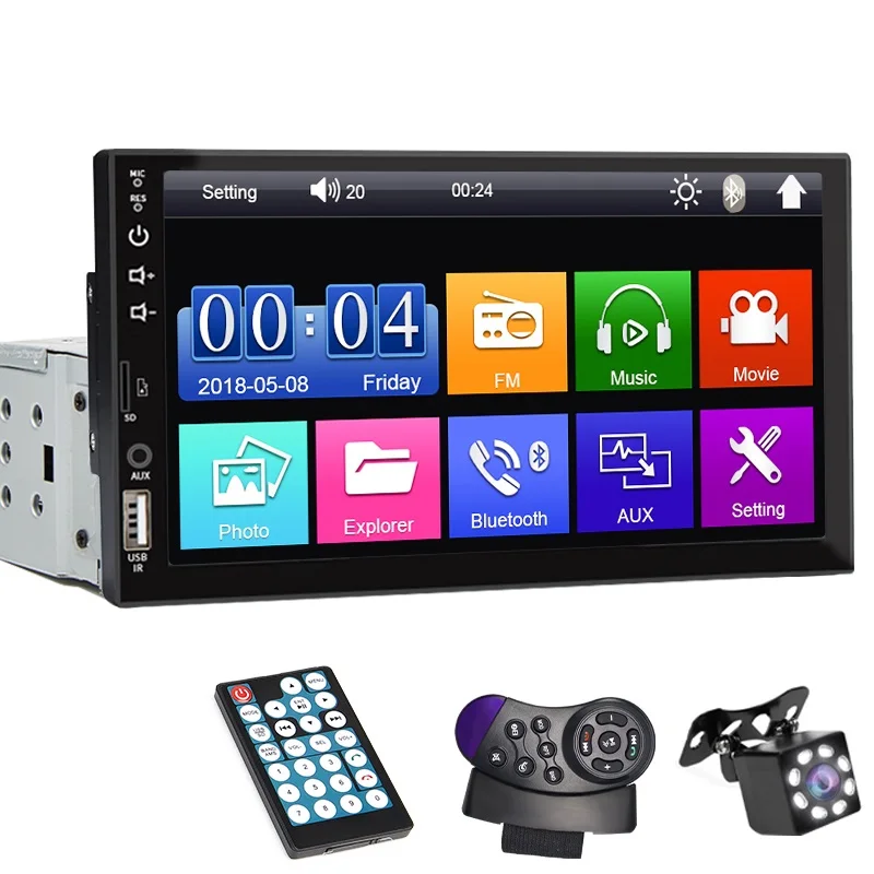 Hippcron 7 Inch Touchscreen 1 Din Auto Multimedia Speler, FM Radio ISO Power AUX Input USB Bluetooth Mirror Link Autoradio