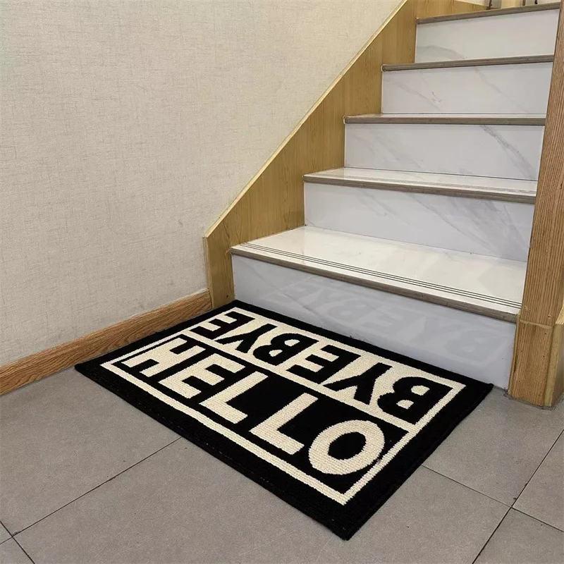 Dust-proof Entry Floor Mat, Machine-washable Stepping Mat, Wear-resistant Carpet for Living Room, Non-slip Doormat, Hello, Bye