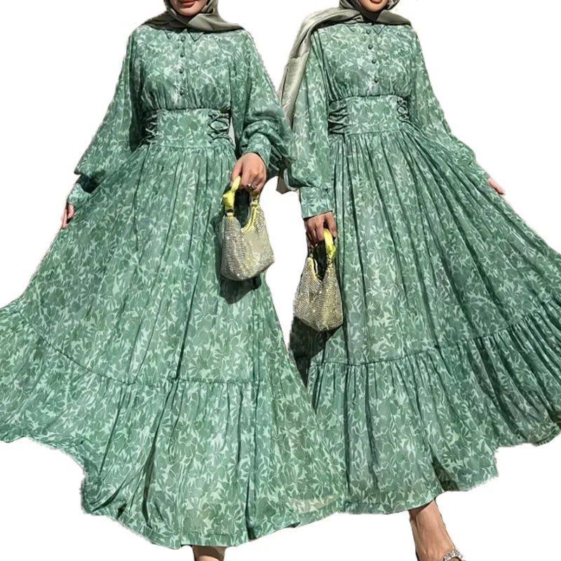 Eid femmes Robe musulmane Abaya fête bouton revers Jalabiya Ramadan imprimer pansement robes Largos arabe longue Robe maroc caftan