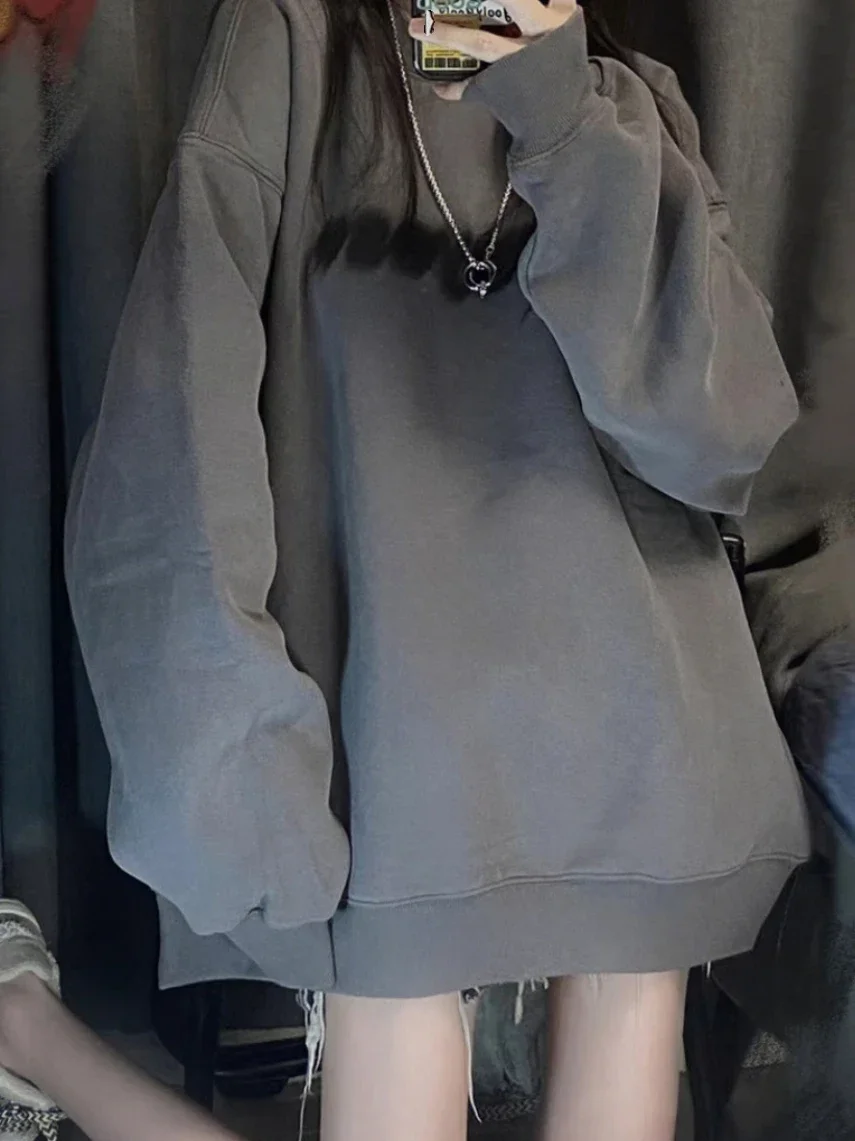 2024 New Korean Women Oversized Sweatshirts Cotton Letter Print Hoodies Tops Long Sleeve Spring Winter Sweatshirt Pullovers Y2k