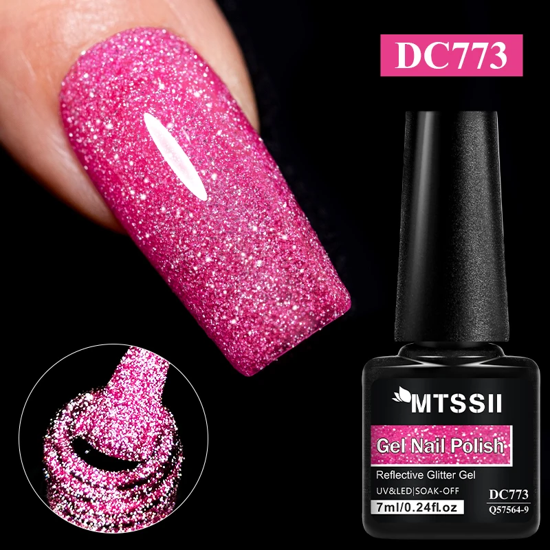 7ml Rose Red Gold Sliver Reflective Nail Gel Polish Sparkling Shining Glitter Pink Nail Supplies Semi Permanent Soak Off Gel