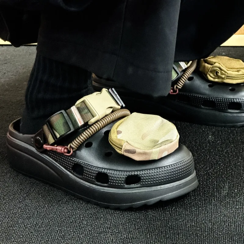 

Black Techwear Clogs for Men | Camouflage Buckle Strap | Mini Pocket Casual EVA Sandals