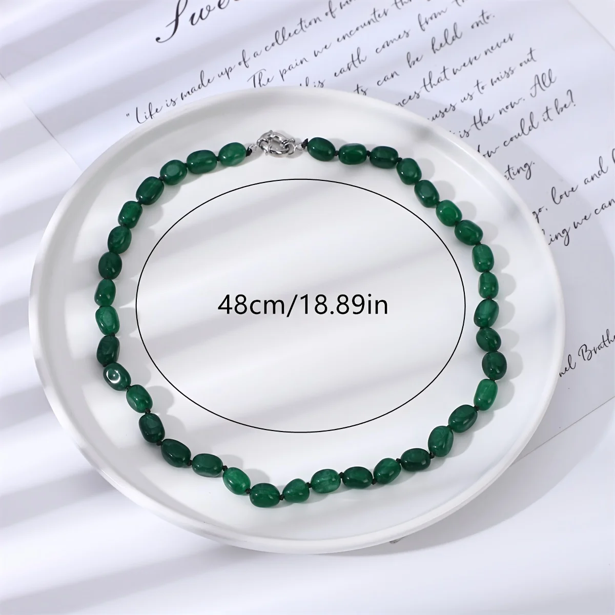 New Chinese Style Green Agate Necklace for Women Collarbone Chain Temperament Neck Chain Bead Gemstone Delicate Jewelry