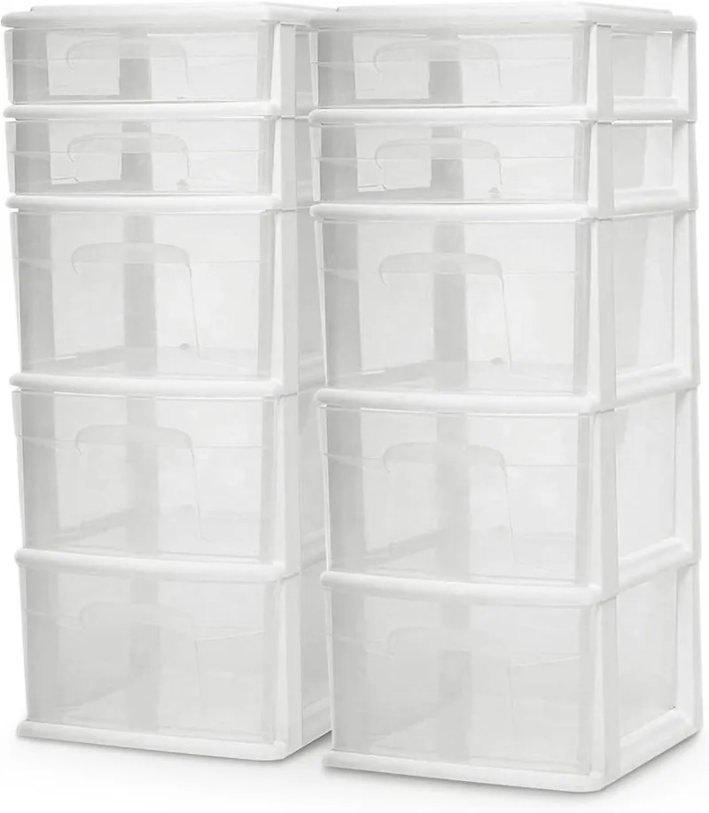 5-Tier Clear Plastic Storage Organizer, White Frame