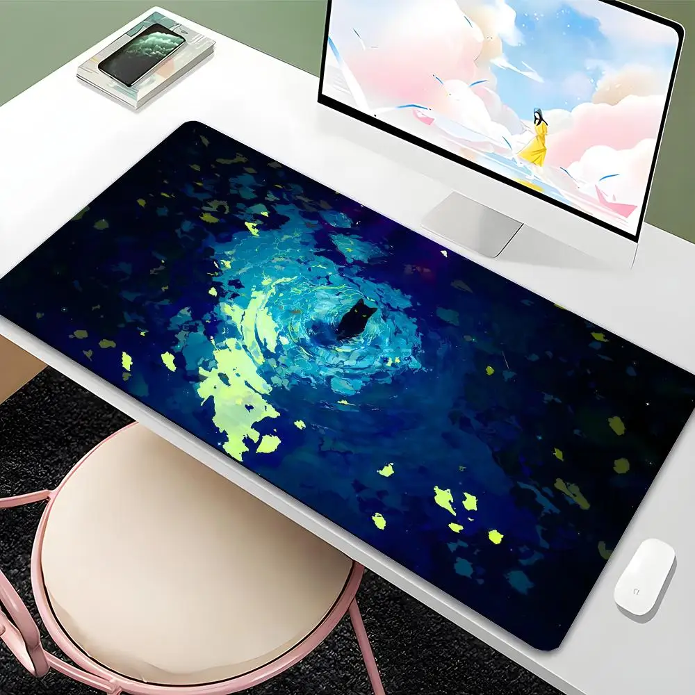 Alas Mouse Anime Kucing Hitam Alas Mouse Besar XXL Gaming Karet Pengunci Meja Tablet Monitor Mat Komputer Gamer Kerja Telepon Kantor