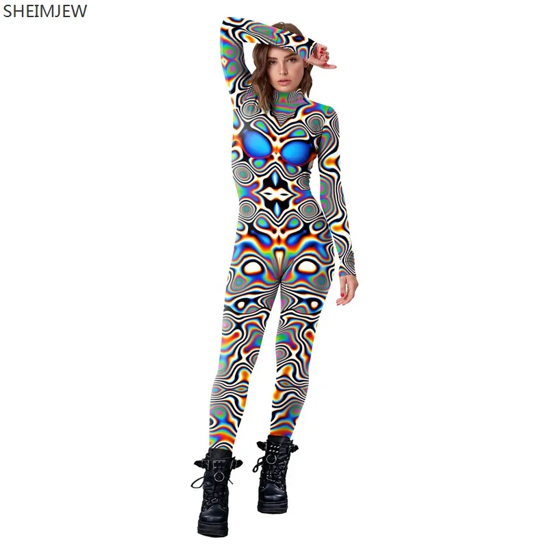 

Carnival Cyberpunk Steampunk artistic Pattern Sexy Slim Jumpsuit Halloween Cosplay Costumes for Women Performance Zentai Bodysui