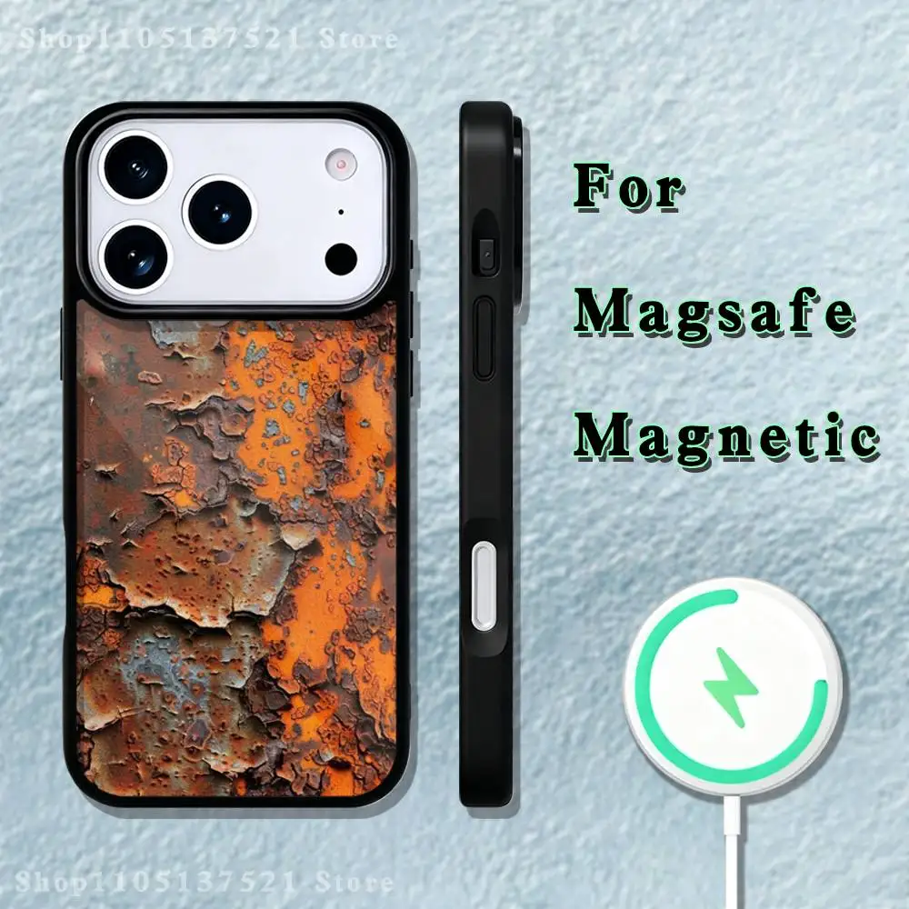 เคสโทรศัพท์สไตล์เรโทรอินดัสเทรียลสีสนิม สำหรับ iPhone 17,16,15,14,13,12,11,Pro,Max,Plus,Mini,SE4,E รองรับการชาร์จไร้สายแบบแม่เหล็ก Magsafe