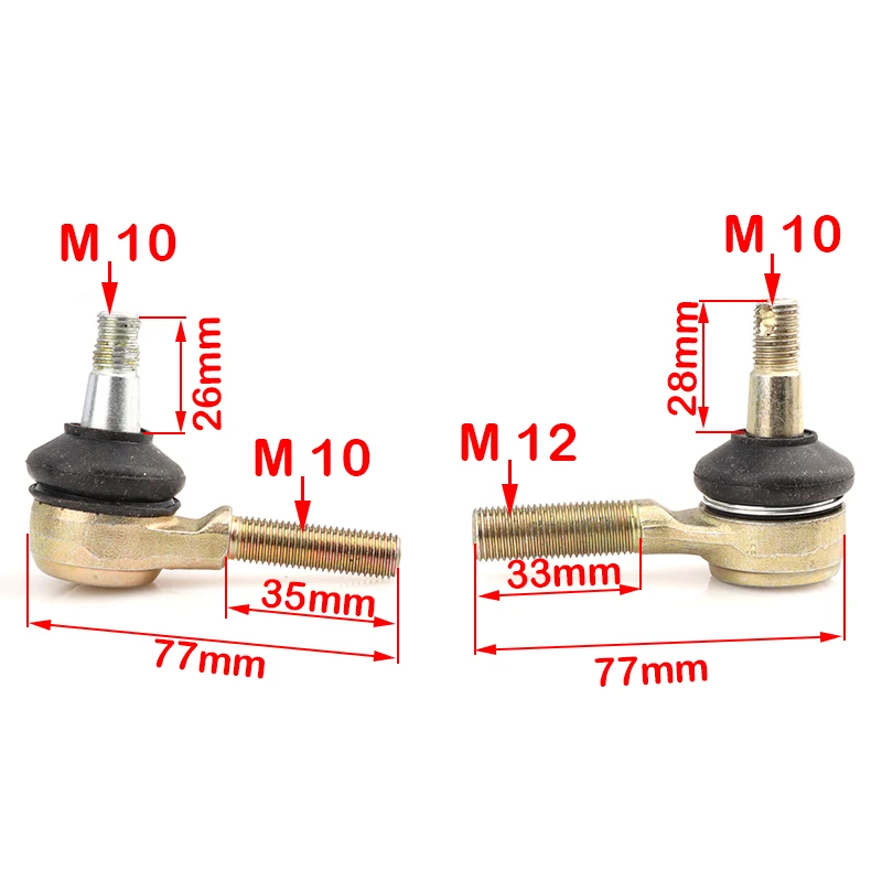 1 pair of M10, M12 tie rod ball joint, suitable for 50cc 70cc 90cc 110cc 125cc 150cc 200cc 250cc 300cc ATV quad bike quad bike