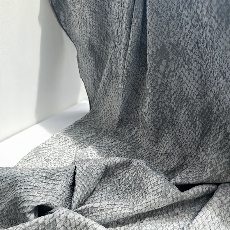 Grey and White Checkered Snake Skin Jacquard Fabric Three-dimensional Texture Jacket DIY Bag Clothing Designer Fabric