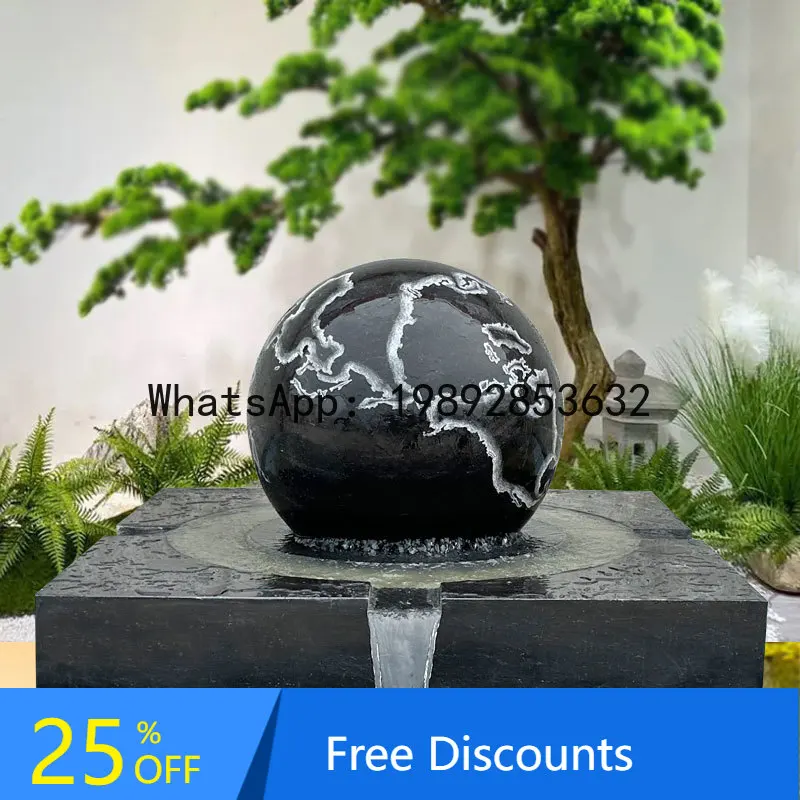 

CZ Outdoor Flowing Water Feng Shui Round Ball Courtyard Garden Villa Pool Landscape Rolling Modern Water Bowl