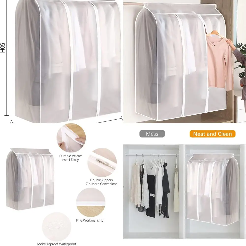 

Set of 2 Waterproof & Dustproof Hanging Garment Covers for Closet Storage - Ideal for Shirts, Coats, Dresses, and Suits