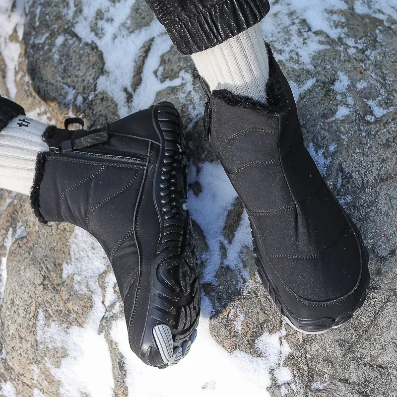 Botas de nieve para hombre, ideales para el invierno, con forro de piel, suelas antideslizantes, diseño minimalista, botines térmicos y acolchados, cómodas para caminar y hacer senderismo.