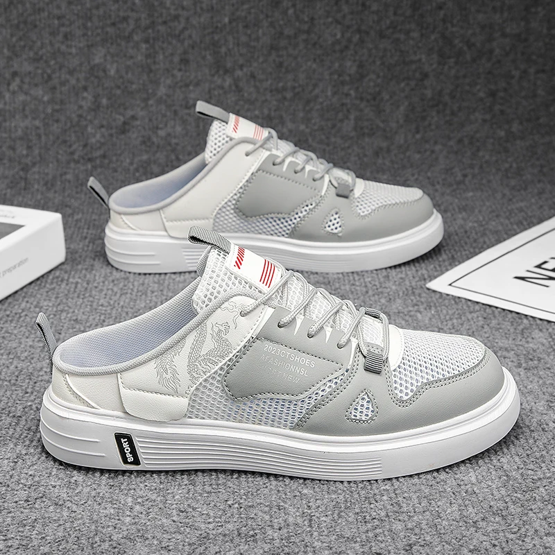 Large Size Half Shoes For Men Mules Closed Toe Board Shoes Slides Slip On Flats Backless Loafers Slipper Semi-Drag Casual Shoes