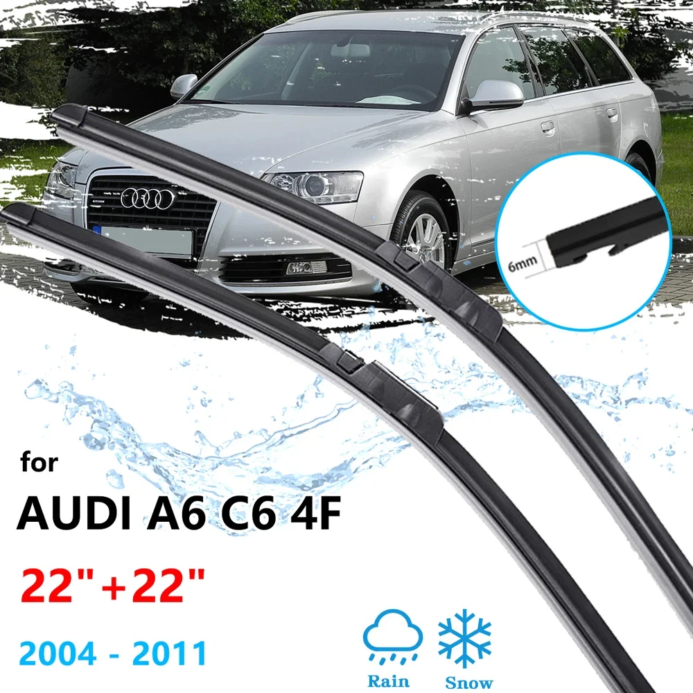 For Audi A6 C6 4F 2004~2011 Front Winter Wiper Blades Window Cleaning Boneless Frameless Rubber Auto Replacement Accessories