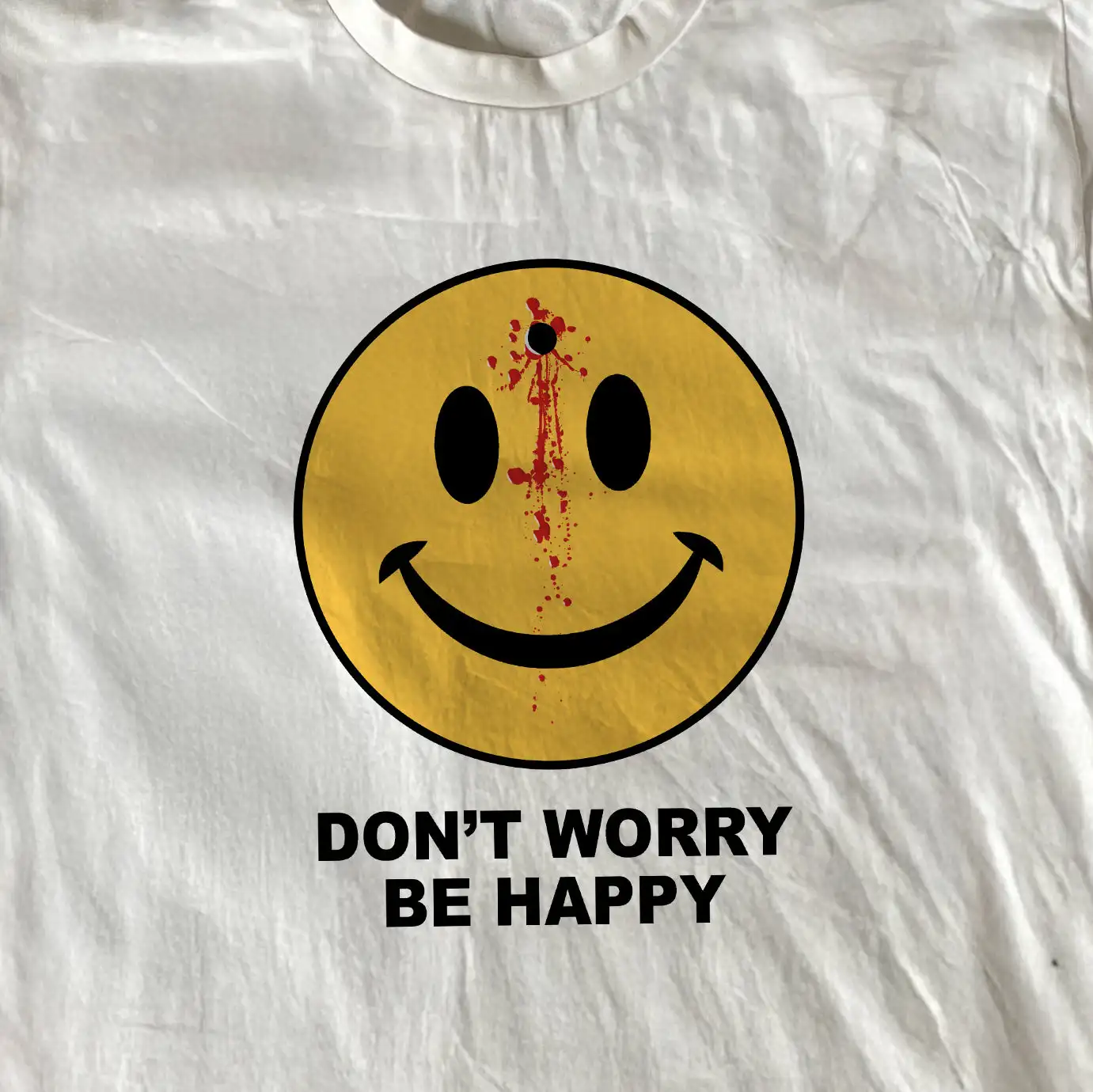 Vintage Style Don't Worry Be Happy Watch Bloody Men Graphic T-Shirt Cotton Men Women Streetwear Tee