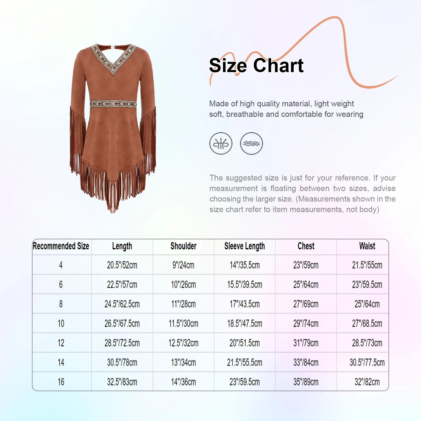 

Girls Indians Princess Dress Halloween Carnival Caveman Savage Dress-up Long Sleeve Tassel Suede Dress for Thanksgiving Day Gown