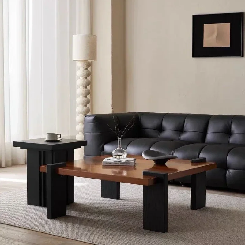 Mesa De centro cuadrada De lujo De madera maciza De nogal, Mesa De centro pequeña De diseño para sala De estar, Mesa De Centro negra, muebles para el hogar