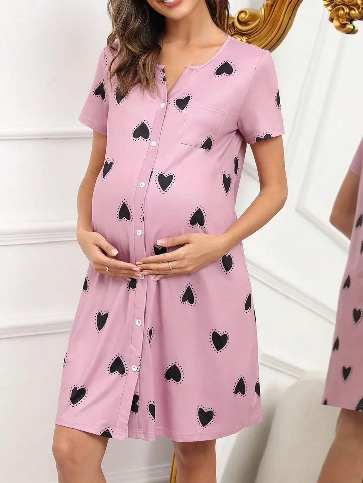 Comfortable Pink Maternity Dress for Summer Wear