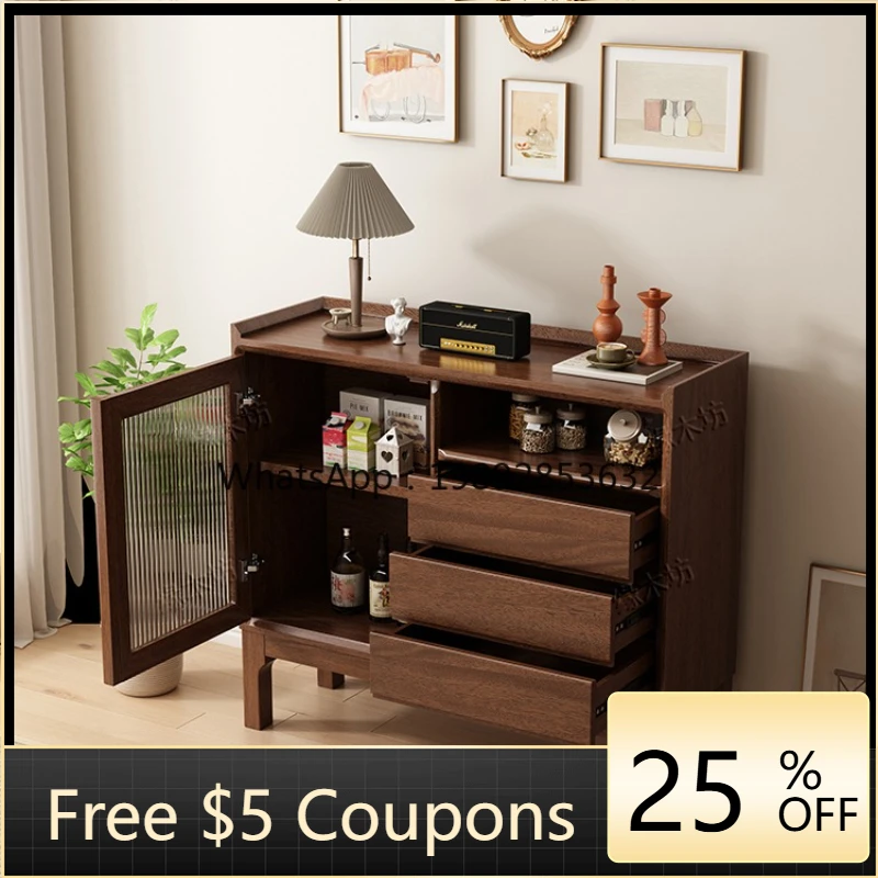 

XLL wood dining side cabinet, simple modern household living room storage and storage, tea cabinet is installed against the wall