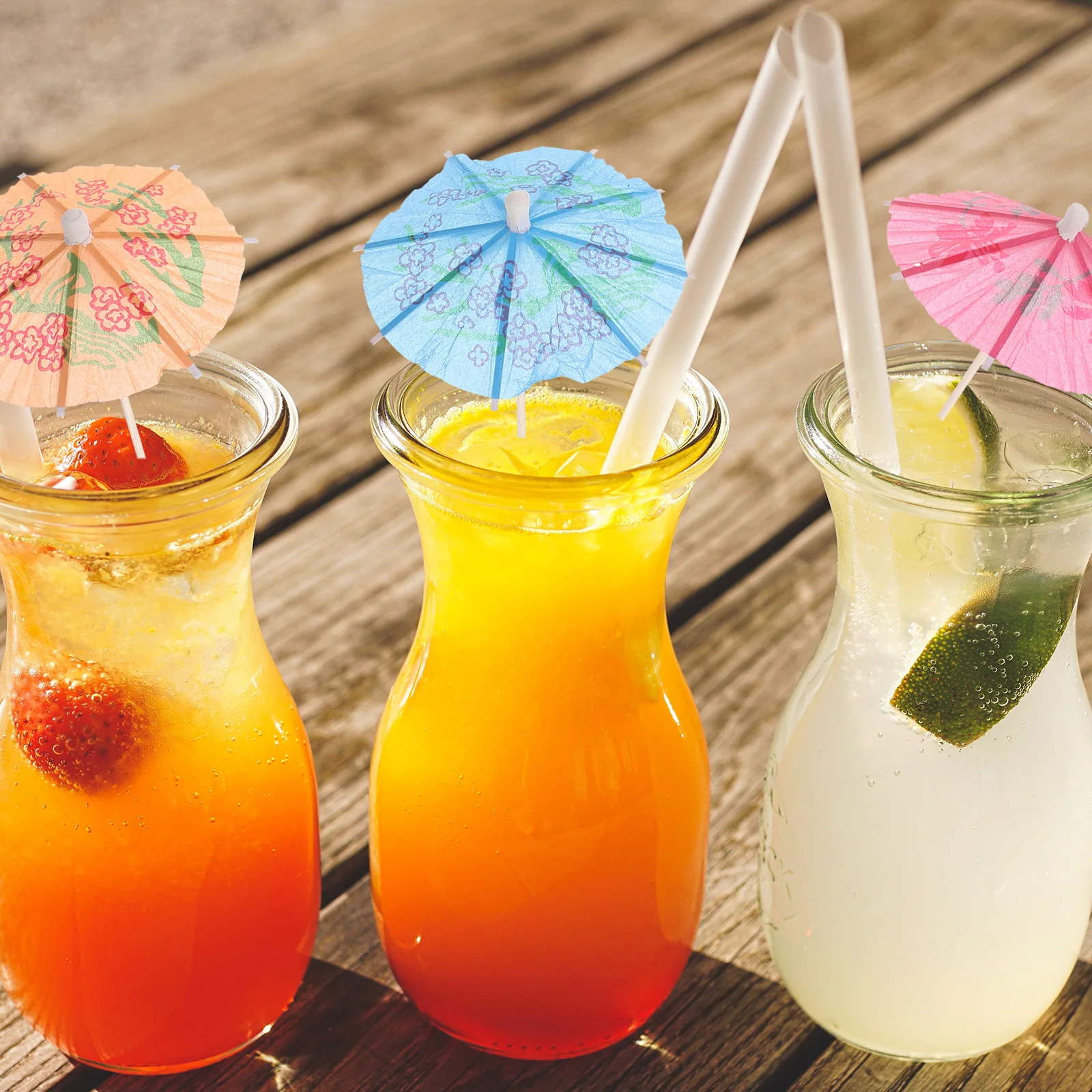 

50pcs Cocktail Umbrella Picks Hawaiian Party Decor Wood Fruit Picks For Drinks Cake Sticks Summer Tropical Decorations