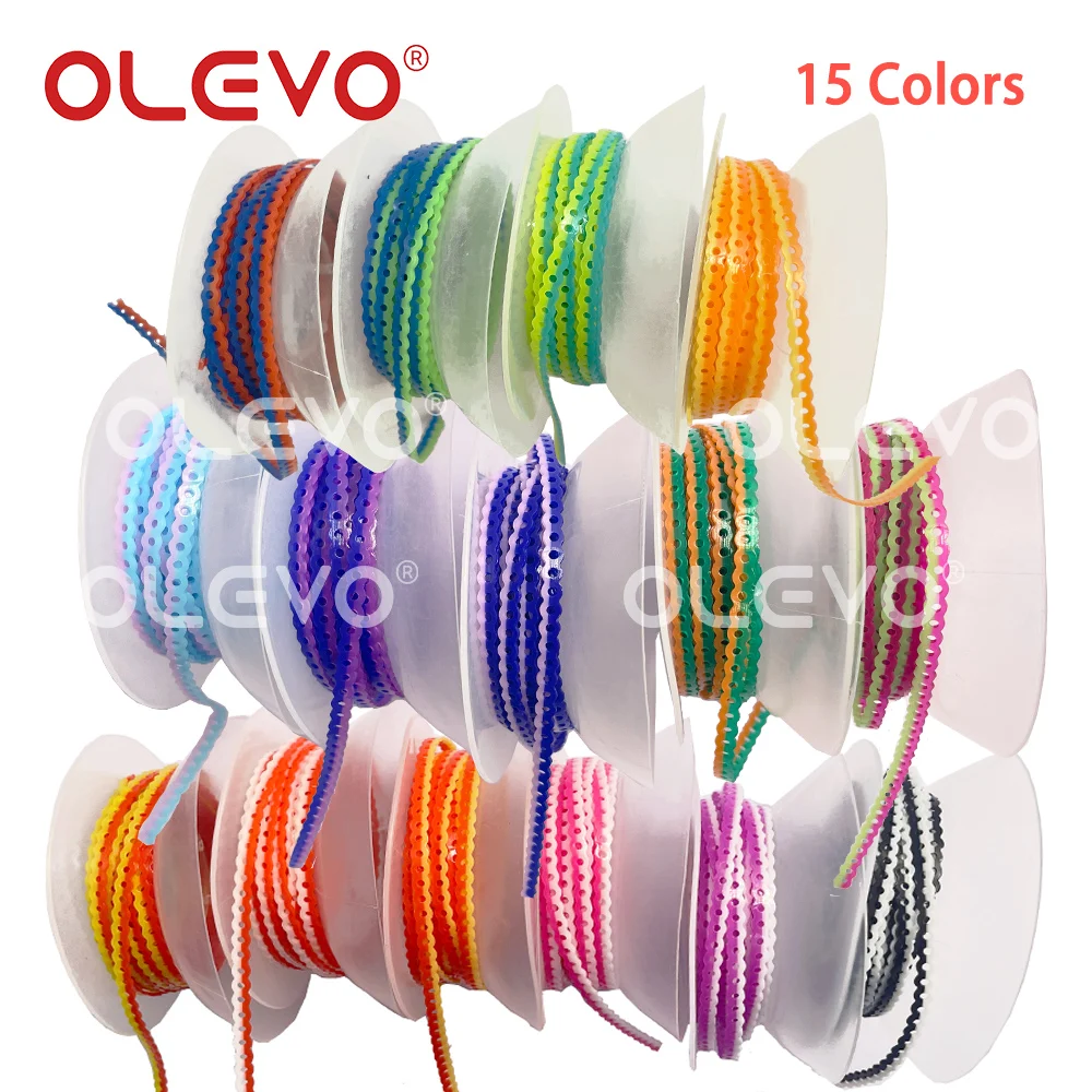 OLEVO 15Feet 4.5m Dental Power Chain For Braces Rubber Bands Orthodontic Elastic Ultra Powerchains Long Short Continuous Colorfu