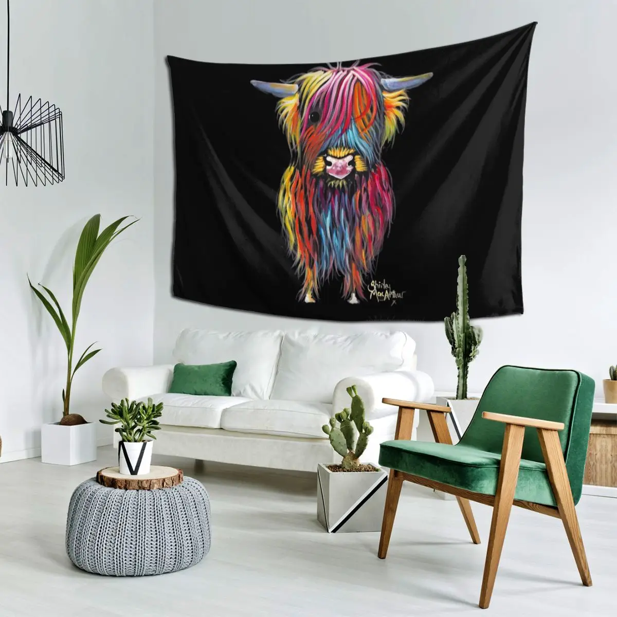 Scottish Hairy Highland Cow Tapestry Art Wall Hanging Aesthetic Home Decor Tapestries for Living Room Bedroom Dorm Room