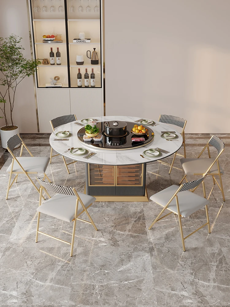 Rock Slab Dining Table Simple Household Small Apartment Round Retractable Folding and Rotating Multi-functional Round Table