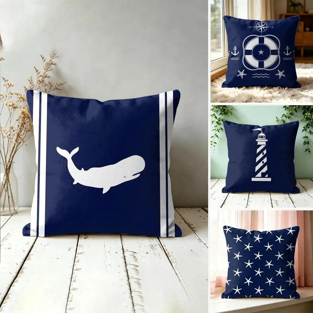Home Decor Compass Anchor Cushion Cover Silky Short Plush Invisible Zipper Dustproof Sofa Pillow Case For Home Decor