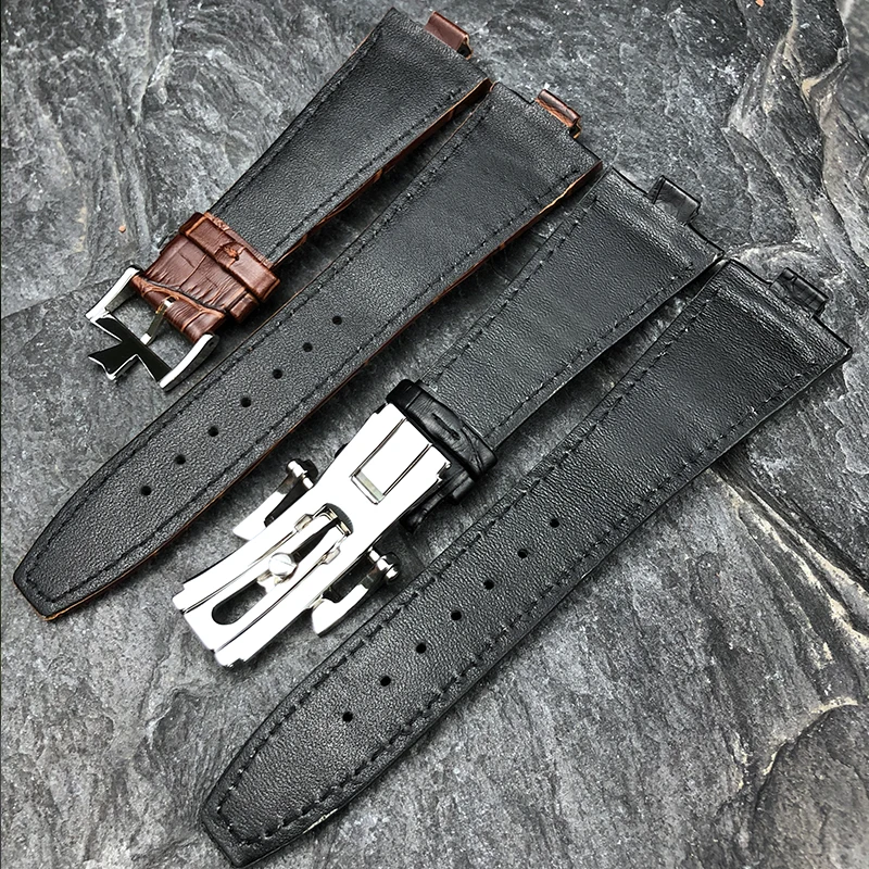 25mm * 9mm Genuine Leather Cowhide Watch Band Replacement for Vacheron Constantin Overseas Calfskin Black Blue Brown Strap Men